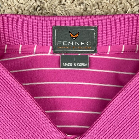 Fennec Pink Striped Polo Stretch Shirt Large Athletic Golfing Golf Club Logo - Picture 2 of 7